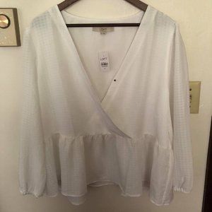 NWT White Textured LOFT Blouse (XL)